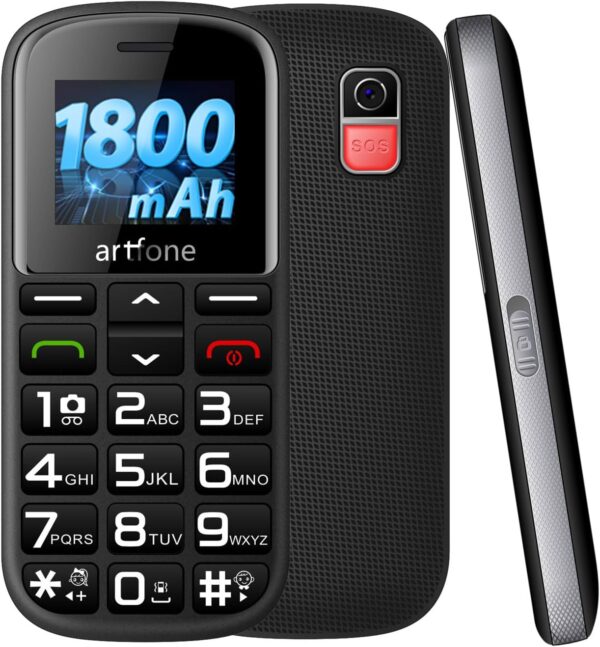 artfone CS182 Teléfono Móvil para Personas Mayores Teclas Grandespara Mayores, 2G gsm con SOS Botón, 1.77 Pulgadas, con una Base de Carga, Fácil de Usar para Ancianos, Cámara, Negro
