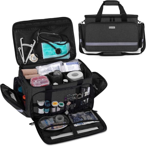 CURMIO Bolsa de Emergencias, Bolsa Médica, Botiquín de Clínica con Divisores Internos y Muchos Bolsillos, Negro