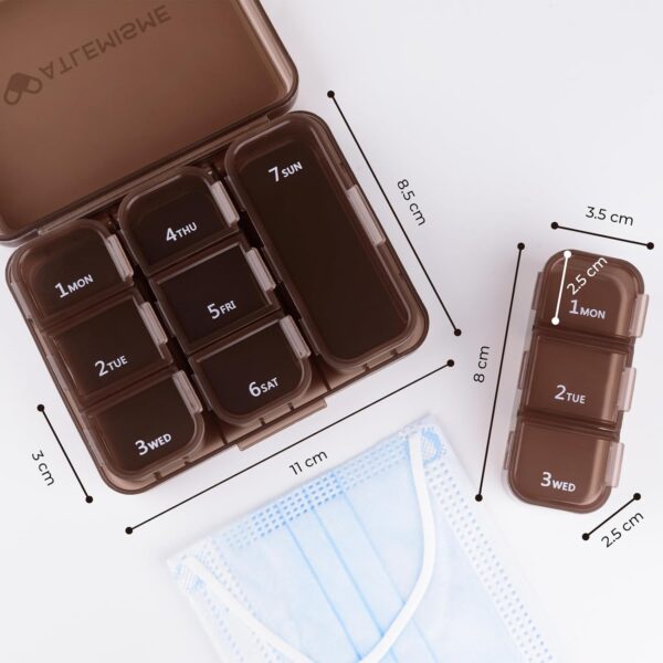 ATLEMISME Pastillero Semanal, Pastillero Diario Grande 7 Dias, Dosificador de Comprimidos con 7 Compartimentos, caja de Organizador para el bolsillo de la mano o del pantalón（marrón） - Image 7