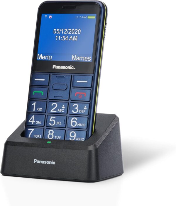 Panasonic KX-TU155EXCN Teléfono Móvil para Personas Mayores (Botón de emergencia SOS, Compatible con audífonos, Función de linterna, Botones grandes fácil uso, Pantalla a color de 2.3 pulgadas), Azul