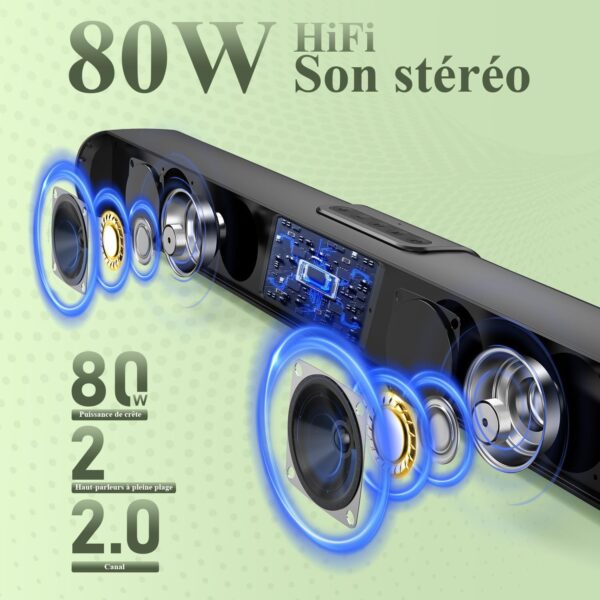 EnjoyNest - Barra de sonido para TV, barra de sonido inteligente de 61 cm, altavoz de audio doméstico, Bluetooth 50 W, con graves y sonido envolvente, barra de sonido para ordenador PC con - Image 2