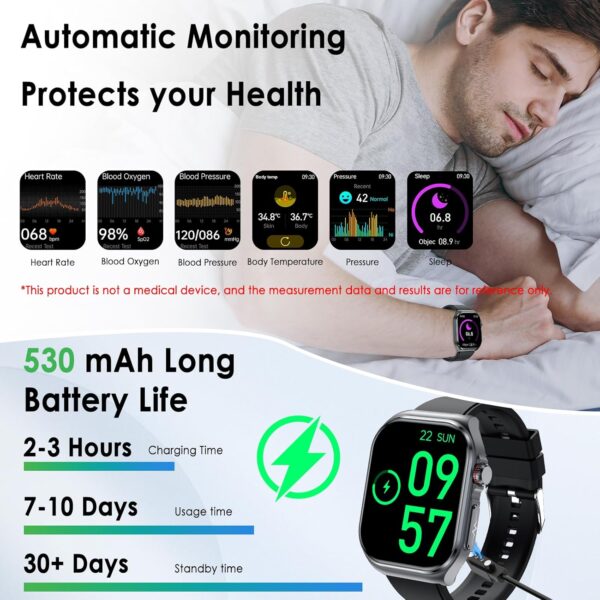 YYKY 2024 ECG Reloj Inteligente con 𝐆𝐥𝐮𝐜𝐞𝐦𝐢𝐚/Ácido Úrico/Lípidos, 2.04" AMOLED Smartwatch con BMI/Fatiga/Emociones, 24/7 Temperatura Corporal, Presión Arterial, Sueño para Android iOS - Image 7