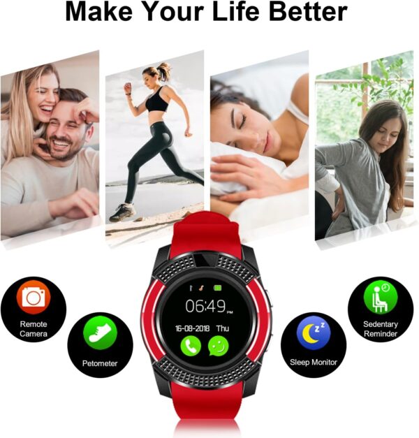 Tipmant Reloj Inteligente Mujer Hombre Smartwatch Pantalla táctil con Ranura para Tarjeta SIM Cámara Podómetro Moviles Baratos y Buenos Pulsera de Actividad para Android Xiaomi Samsung Huawei (Rosa) - Image 5