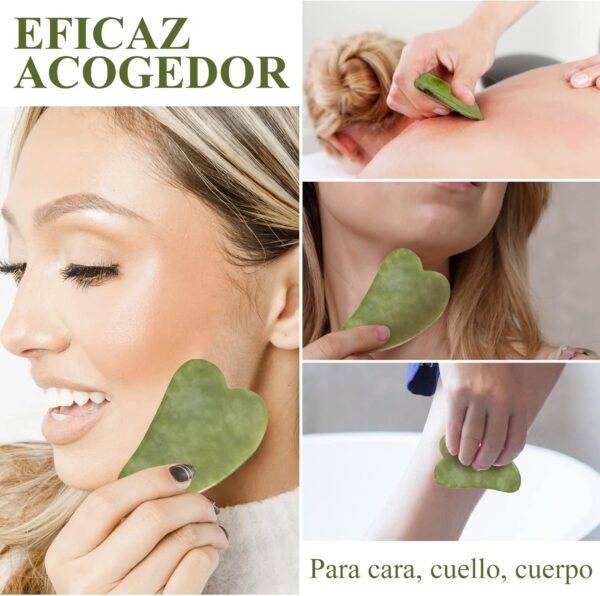 VEGCOO 6 en 1 Gua Sha Facial Rodillo de Jade, Rodillo Masaje Facial+ Guasha Facial Piedra+ Diadema+Cepillo de Mascarilla de Silicona+Bolsa, Rodillo Masaje Facial para Mujer, Aliviar las Arrugas - Image 5