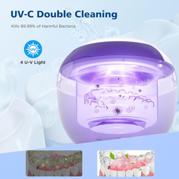 Binlingdaily Máquina limpiadora ultrasónica de retención de 45 kHz, limpiador de dentaduras postizas de 200 ml, 4 modos con temporizador digital, limpiador bucal para alineador, protector nocturno, - Image 3