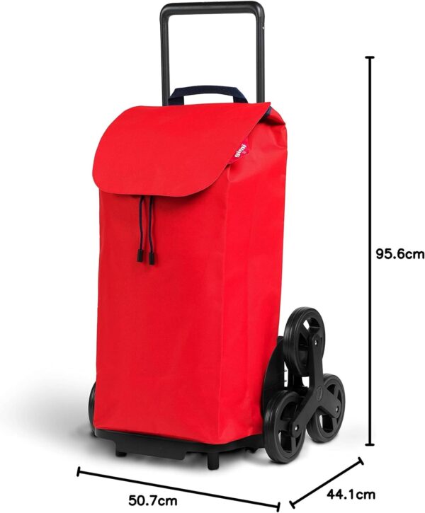 Gimi Tris Urban Rojo - Carro de la compra con 6 ruedas, bolsa impermeable, poliéster, capacidad 52L, rojo, 44.1 x 50.7 x 95.6 cm, Grande - Image 7