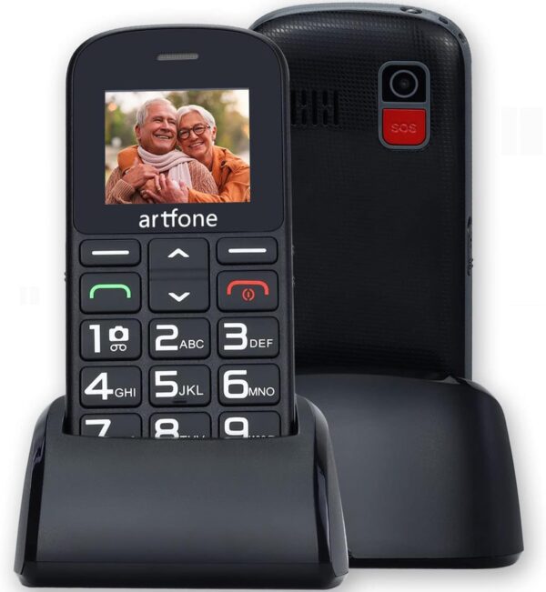 artfone Teléfono Móvil para Personas Mayores, CS182 Senior Móviles de Teclas Grandes y Volumen Alto, Botón SOS, Base Cargadora, Batería de 1400 mAh, Cámara, Negro