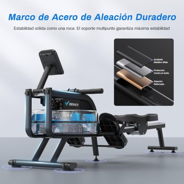 MERACH Máquina de Remo de Agua para Casa, Máquina de Remo con Inclinación de 45° y Mayor Resistencia, Capacidad de Peso de 160 kg, con Conexión Bluetooth (Agua) - Image 3