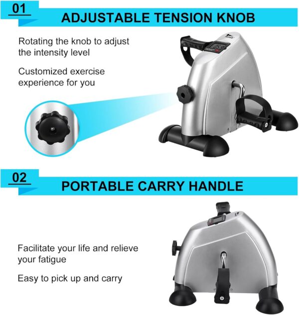 Himaly Mini Bicicleta Estática con Pantalla LCD para Entrenamiento de Brazos y Piernas Pedales Estaticos Minibicicleta Ajustable para Hacer Ejercicio en Casa con tapete antideslizante y correa fija - Image 4