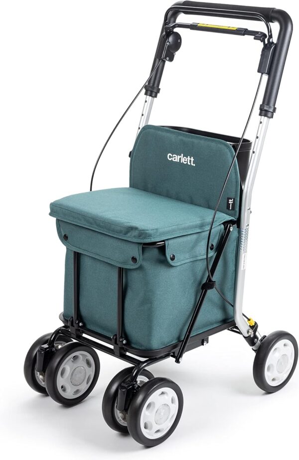 Carlett – Carro de la Compra y Andador con Asiento para Ancianos - Carrito Plegable para Supermercado de 4 Ruedas, con Bolsa Extraíble 29L/15kg – Modelo Comfort, Color Verde