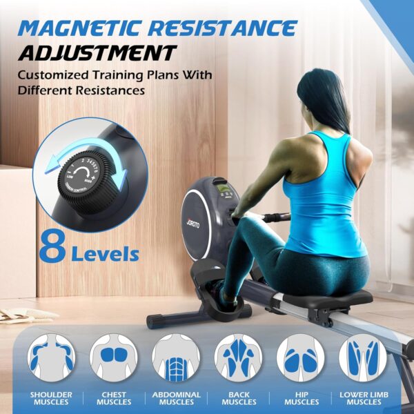JOROTO Maquina de Remo para Casa, Resistencia Magnética, Riel Retráctil de Aluminio, Capacidad Máxima 140 KG con Función Bluetooth, Remo Fitness Silenciosa para Uso Doméstico - Image 4