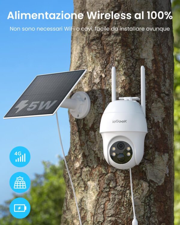 ieGeek 4G/3G LTE Cámara de Vigilancia Solar Inalámbrica, Soporte para Cambiar Tarjeta SIM, con Batería de 10000mAh, Visión Nocturna en Color 2K 3MP, PTZ 350°&90°, Detección Humana PIR - Image 2