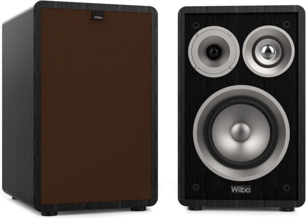 Wiibo Vintage 6 Black - Altavoces HiFi de Estantería - Potencia de 100W - Altavoces de 3 Vías - Rejilla Extraíble - Tweeter de 2", Squawker de 3" y Woofer de 5" - Sonido Envolvente