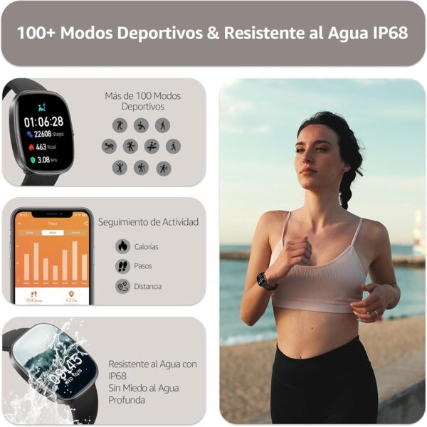 Reloj Inteligente Hombre Mujer,1.83" Smartwatch con Llamada Bluetooth ,100+ Modos Deportivos, Pulsómetro/Monitor de Sueño/SpO2/Podómetro,IP68 Impermeable Pulsera Actividad Compatible con Android iOS - Image 4