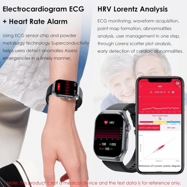 YYKY 2024 ECG Reloj Inteligente con 𝐆𝐥𝐮𝐜𝐞𝐦𝐢𝐚/Ácido Úrico/Lípidos, 2.04" AMOLED Smartwatch con BMI/Fatiga/Emociones, 24/7 Temperatura Corporal, Presión Arterial, Sueño para Android iOS - Image 2