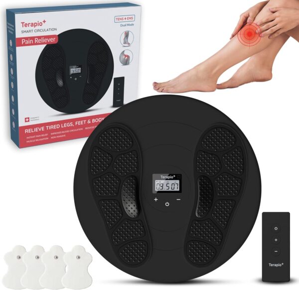 TERAPIO Electro Estimulador Circulatorio. Masajeador de Pies, Piernas y Cuerpo. Aparato de Masaje Médico Certificado para Mejorar la Circulación Sanguínea con Tecnologías de TENS y EMS.