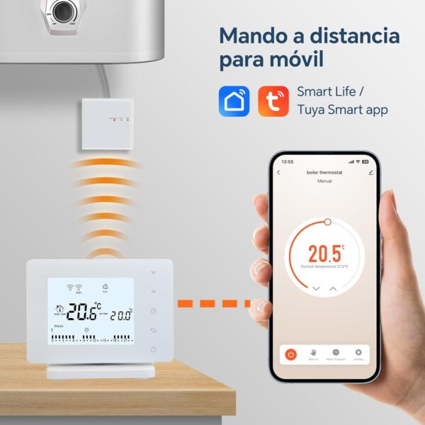 Termostato WiFi de caledera con Alexa,Control Vocal.Termostato programable Tuya,Control Remoto por App o la Pantalla de táctil.Termostato Portátil para Calefaccion de Gas/Agua 306RF - Image 4