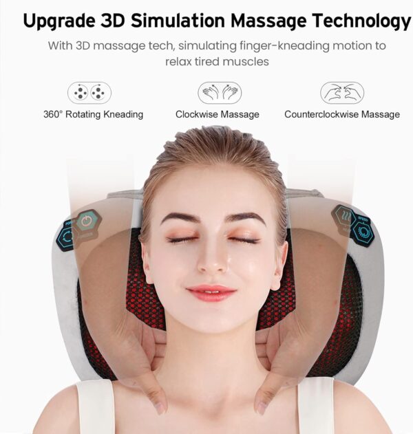 Cojín de Masaje Shiatsu Masajeador de Cuello, Eléctrico Masajeador Espalda y Cervicales con Calefacción Función, 8 Rodillos, 3 Velocidades, Almohada de Cervical Masajeador para Oficina Hogar - Image 3