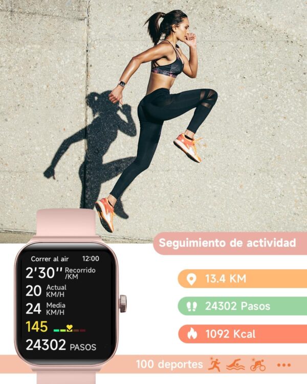 TOOBUR Reloj Inteligente Mujer, Smartwatch Alexa Incorporada 1.95" Pantalla IP68 Sumergible con Llamada, Seguimiento del Frecuencia Cardíaca/Sueño/100 Deportes para Android iOS Rosa - Image 5