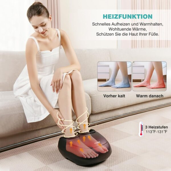 KNQZE Masajeador de pies con calor para, Masajeador eléctrico de pies Shiatsu con Rodillos y Compresión de Aire, Control Remoto y Temporizadores, Alivia el Cansancio Muscular y la Fascitis Plantar - Image 5