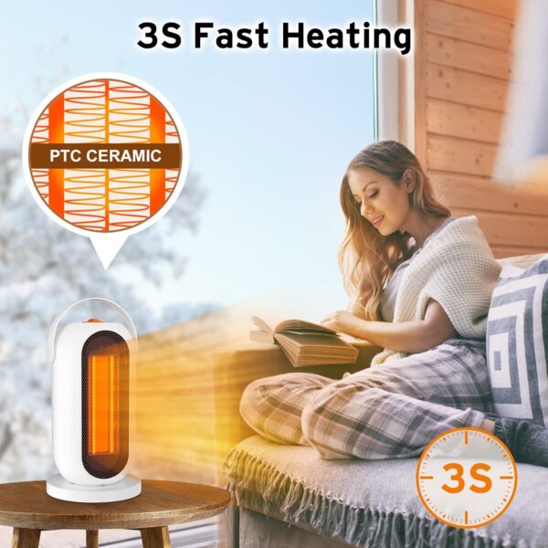 Calefacción eléctrica PTC, calentador de ventilador eléctrico, 1500 W, calefacción adicional, 90 °, oscilación, 3 modos, portátil de ahorro de energía, para sala de estar, dormitorio y oficina - Image 2