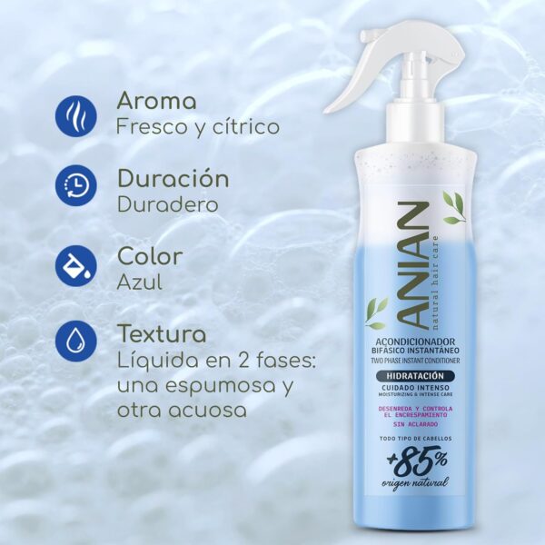 ANIAN - Acondicionador sin Aclarado, 400 ml, Acondicionador Bifásico Hidratación, para Todo Tipo de Cabellos, Desenreda y Controla el Encrespamiento, con Proteína de Seda, Trigo y Queratina - Image 3