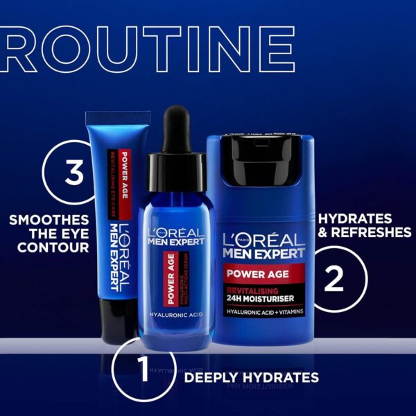 L'Oréal Crema hidratante para hombre, Antiarrugas y antienvejecimiento, Con ácido hialurónico hidratante para el envejecimiento, Para pieles secas y apagadas, Men Expert Power Age, 100ml - Image 5