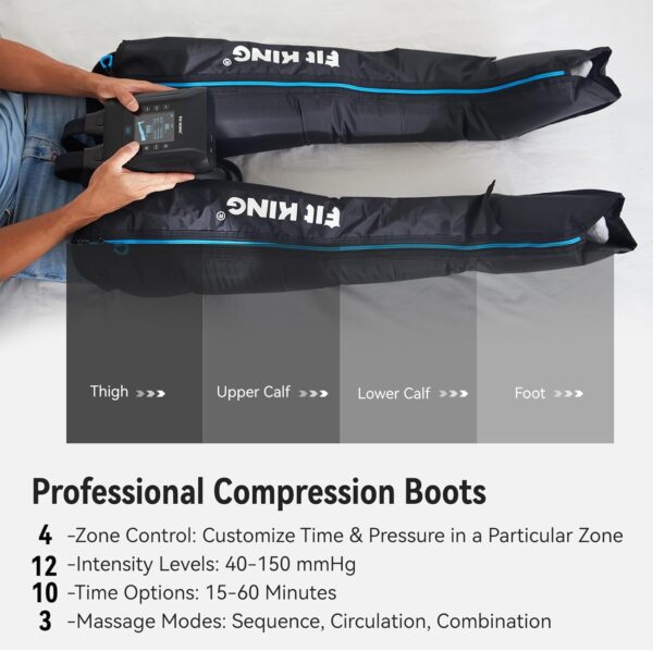 FIT KING Inalámbrico Masajeador de Piernas, Botas Presoterapia para Piernas Recargable Masajeador para el Dolor y la Circulación Sistema de Recuperación Rápida Relajación Post-Entrenamiento(Medio) - Image 4