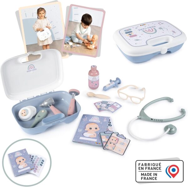 Smoby- Maletín Pediatra Baby Care- para el Cuidado de la Salud de Tus Muñecos, 19 Accesorios, Estetoscopio, Jeringuilla, Termómetro, Libreta, A Partir 3 años (7600240306), Exclusivo en Amazon - Image 8