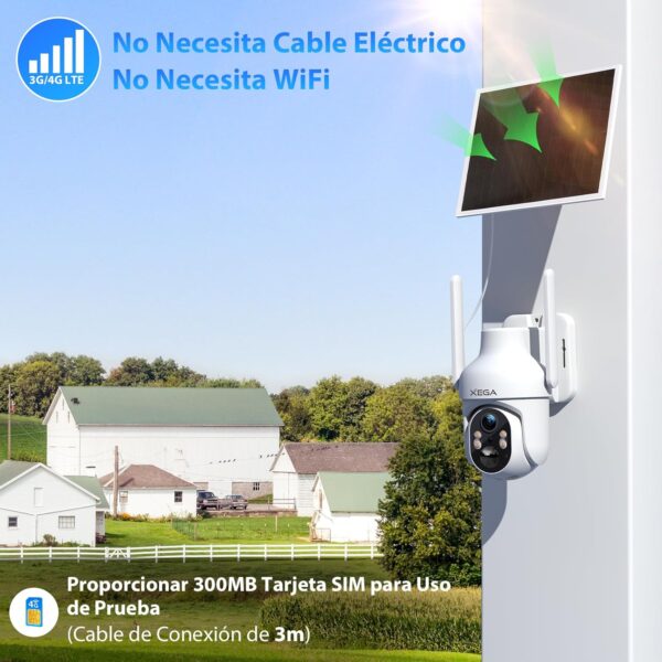 Xega 4G Camara Solar Exterior con Tarjeta Sim, LTE Cámara Vigilancia Inalámbrica con Batería 2K HD IP PTZ 355°/90°,Visión Nocturna,Detección De Movimiento,Alarma de Luz y Sonido, TF&Cloud,IP66 - Image 3