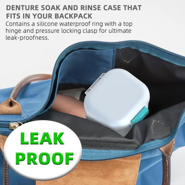 ARGOMAX Caja de prótesis a prueba de fugas, caja portátil para prótesis dentales, caja de dentaduras con colador, para prótesis dentales y aparatos ortopédicos (blanco + cian). - Image 7