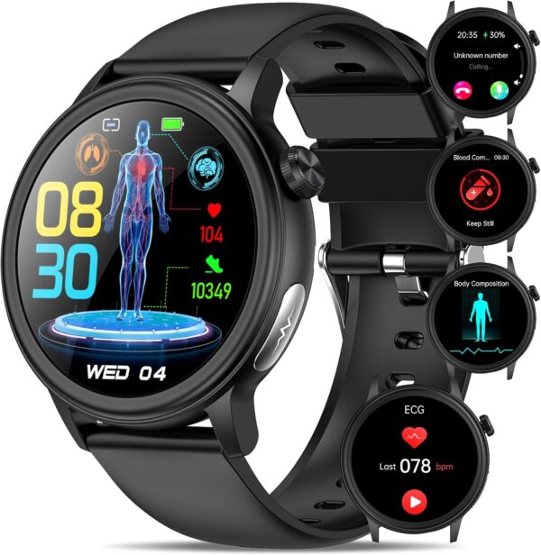 YYKY 2024 Nuevo Reloj Inteligente con 𝐆𝐥𝐮𝐜𝐞𝐦𝐢𝐚/ECG/Ácido Úrico/Lípidos, 1.39" Smartwatch con Detección de BMI/Fatiga/Emociones/Presión Arterial/Temperatura Corporal/Sueño para Android iOS