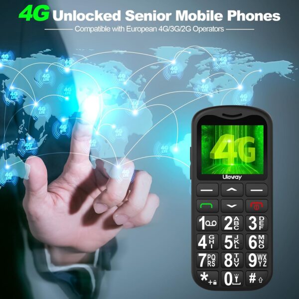 uleway 4G Teléfono Móvil para Personas Mayores, Senior Moviles de Teclas Grandes con Base de Carga, Botón SOS, USB-C, Llamada Rápida, Fácil de Usar Celular para Ancianos, Sistema Sencillo (Negro) - Image 3