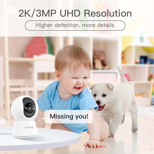 LAXIHUB 2.4GHz Camaras Vigilancia Domicilio WiFi, 2K/3MP Camara Vigilancia WiFi Interior con Visión Nocturna, PTZ 355° Cámara en Casa para Perros, Audio Bidireccional, Compatible con Alexa & App - Image 2