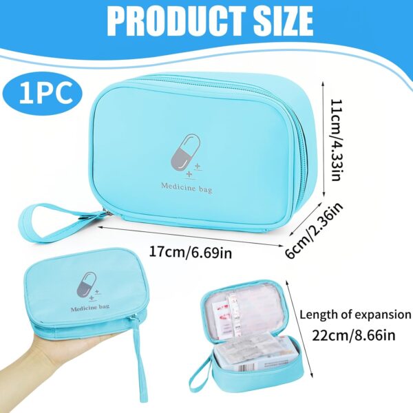 Mini Botiquín de Primeros Auxilios Portátil, Bolsas de medicamentos portátiles, Bolsa Médica Vacio, Botiquin de Primeros Auxilios Impermeable, para Situaciones Emergencia en Hogar, Viajes (Azul) - Image 2