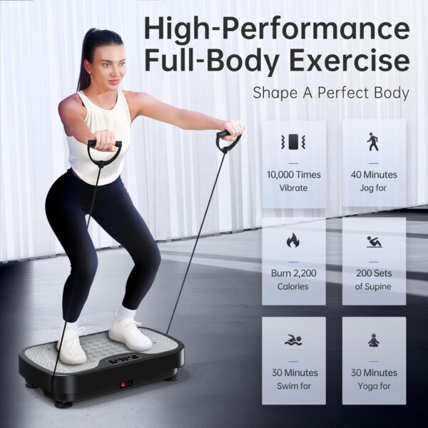 JOROTO JV30 Placa Vibratoria 4D | Entrenamiento para Todo el Cuerpo en casa | 5 Modos de vibración | 99 Niveles de vibración | con Control Remoto de Bandas de Resistencia | Capacidad de Carga 150kg - Image 3