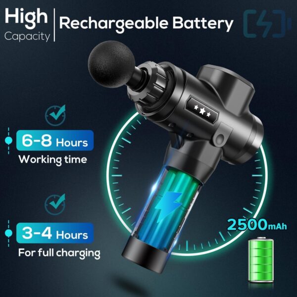 Pistola de Masaje Muscular, Eléctrica Masajeadora de Músculos de Tejido Profundo con 30 Velocidades, 8 Cabezales de Masaje, Ultra Silenciosos y Pantalla Táctil LCD, Massage Gun para Relajarse (Negro) - Image 5