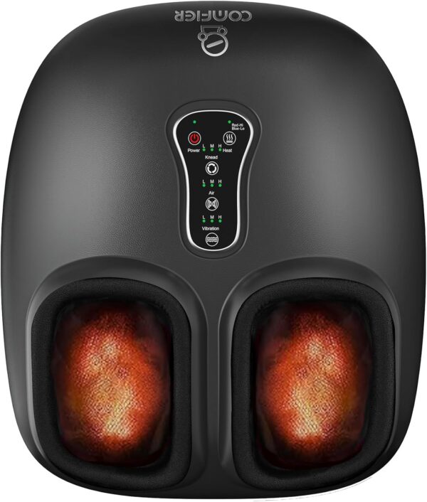 Comfier Shiatsu Masajeador Eléctrico de Pies con Calor, Vibración, Rodillos y Compresión de Aire, Masaje Shiatsu de Pies para Fascitis Plantar y Alivio del Dolor, Regalos para Mamá, Papá