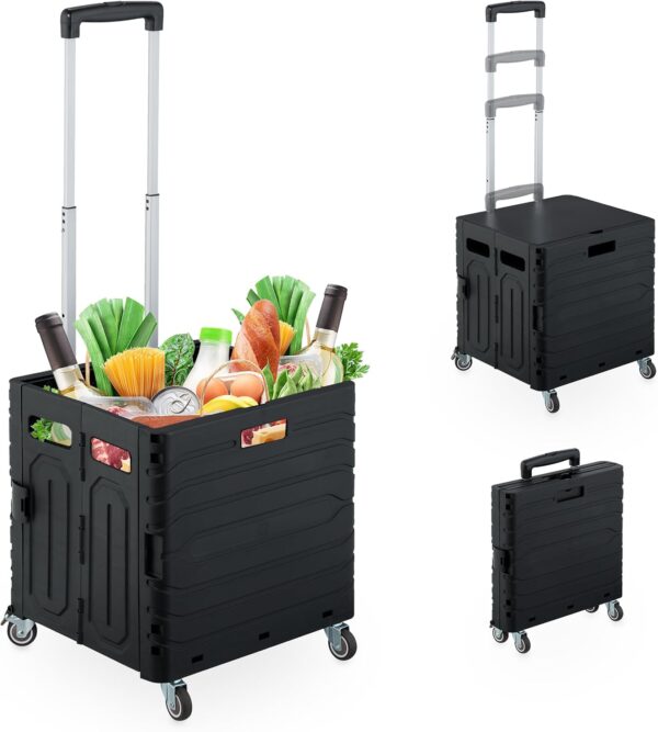 Relaxdays Carro de la Compra, Plegable, Carrito de Transporte con Ruedas y Asa Telescópica, hasta 35 kg, Negro, 102 x 42 x 38 cm