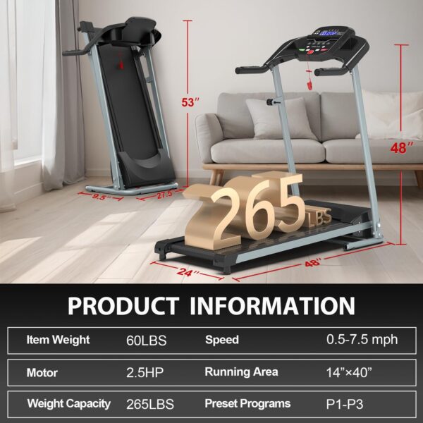 FYC Cinta de correr plegable para apartamentos pequeños, máquina eléctrica para gimnasio en casa, entrenamiento de fitness, caminar, fácil de instalar, ahorra espacio - Image 6