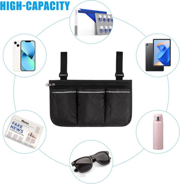 Bolsa Lateral para Silla de Ruedas con Franja Reflectante Bolsa de Almacenamiento Sillas de Ruedas Impermeable Bolsa para Silla de Ruedas con Bolsillos para Andadores Ruedas - Image 3