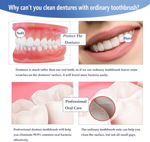 5 cepillos de limpieza de dentaduras postizas con cerdas multicapa, cepillo triangular duro de doble cara para limpieza de dientes falsos, multicolor - Image 6