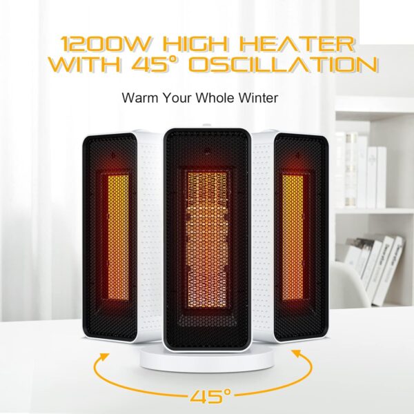 Qoosea Calefactor Bajo Consumo 1200W Calefactor Eléctrico Calefactor Bajo Consumo Baño de Aire 3 Configuraciones Calor Modo Protección Contra Sobrecalentamiento para Casa Oficina (Blanco) - Image 5