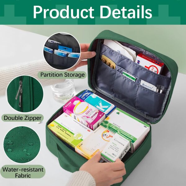 WuGU 2PCS Botiquín de Primeros Auxilios, Mini Kit Primeros Auxilios Trae Pastillero con 2 Cajas de Pastillas, Mini Botiquin de Primeros Auxilios Impermeable para Escuela, Viajes, Camping - Verde - Image 3