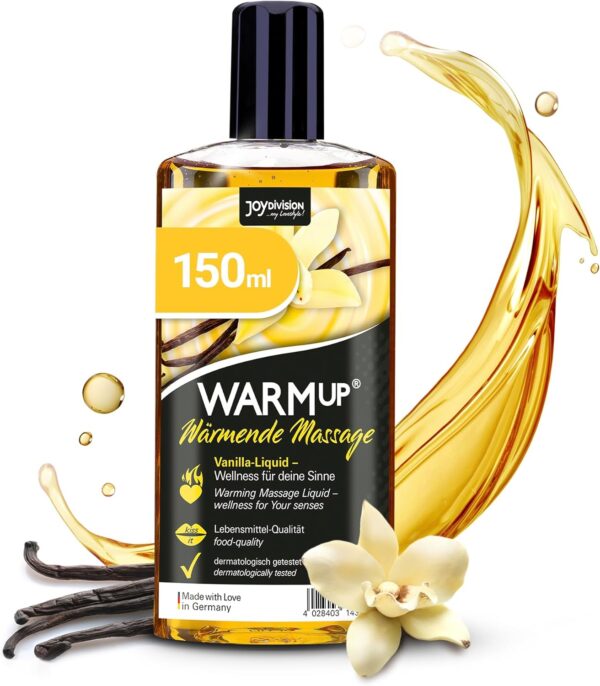 JOYDIVISION WARMup aceite de masaje vainilla 150 ml I Líquido de masaje corporal efecto de calor I Aceite de masaje con olor y sabor a vainilla I Aceite de masaje para parejas I Massage Oil