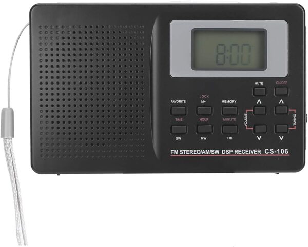 Goshyda CS‑106 Radio Portátil, Radio de Banda Completa Mini FM/Am/SW/MW/LW/Receptor de TV, Operado por 2 Pilas AA, con Auricular de Reloj Digital, para Personas Mayores Y Hogar - Image 8