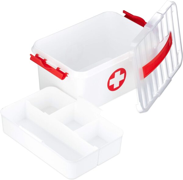 Relaxdays Caja Medicamentos para Botiquín de Primeros Auxilios y Medicinas, Plástico, 14,5 x 30 x 21 cm, Blanco
