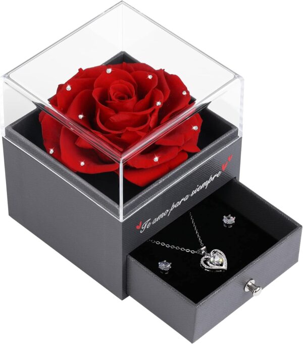 Eaprala Rosa Eterna con Conjunto de Joyas Te Amo para Siempre, Ideas de Regalos para Mamá, Cumpleaños, Aniversario Mujer(CristalRojo) - Image 7