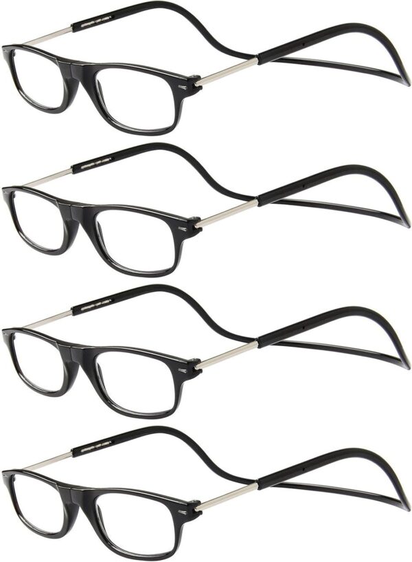 TBOC Gafas de Lectura Presbicia Vista Cansada – [Pack 4 Unidades] Montura Negra Graduadas +2.50 Dioptrías Hombre Mujer Regulables Plegables Imantadas Lentes Aumento Leer Ver Cerca Cuello Imán