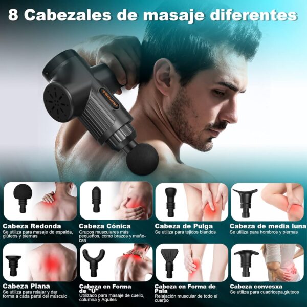 Pistola de Masaje Muscular, Eléctrica Masajeador de Músculos de Tejido Profundo con 30 Velocidades, 6 Cabezales de Masaje, Pantalla LCD Táctil, Pistola de Masaje (Negro) - Image 2